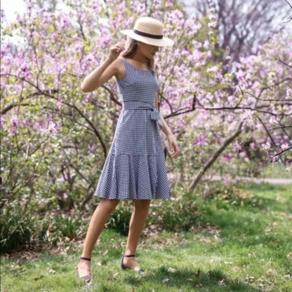 J. Crew Gingham Ruffle Hem Midi Dress Removable Belt - Picture 3 of 11